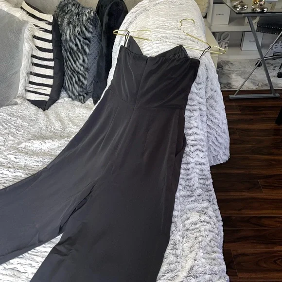 Express Sweetheart Wide Leg Jumpsuit Legging in Pitch Black - Picture 10 of 12